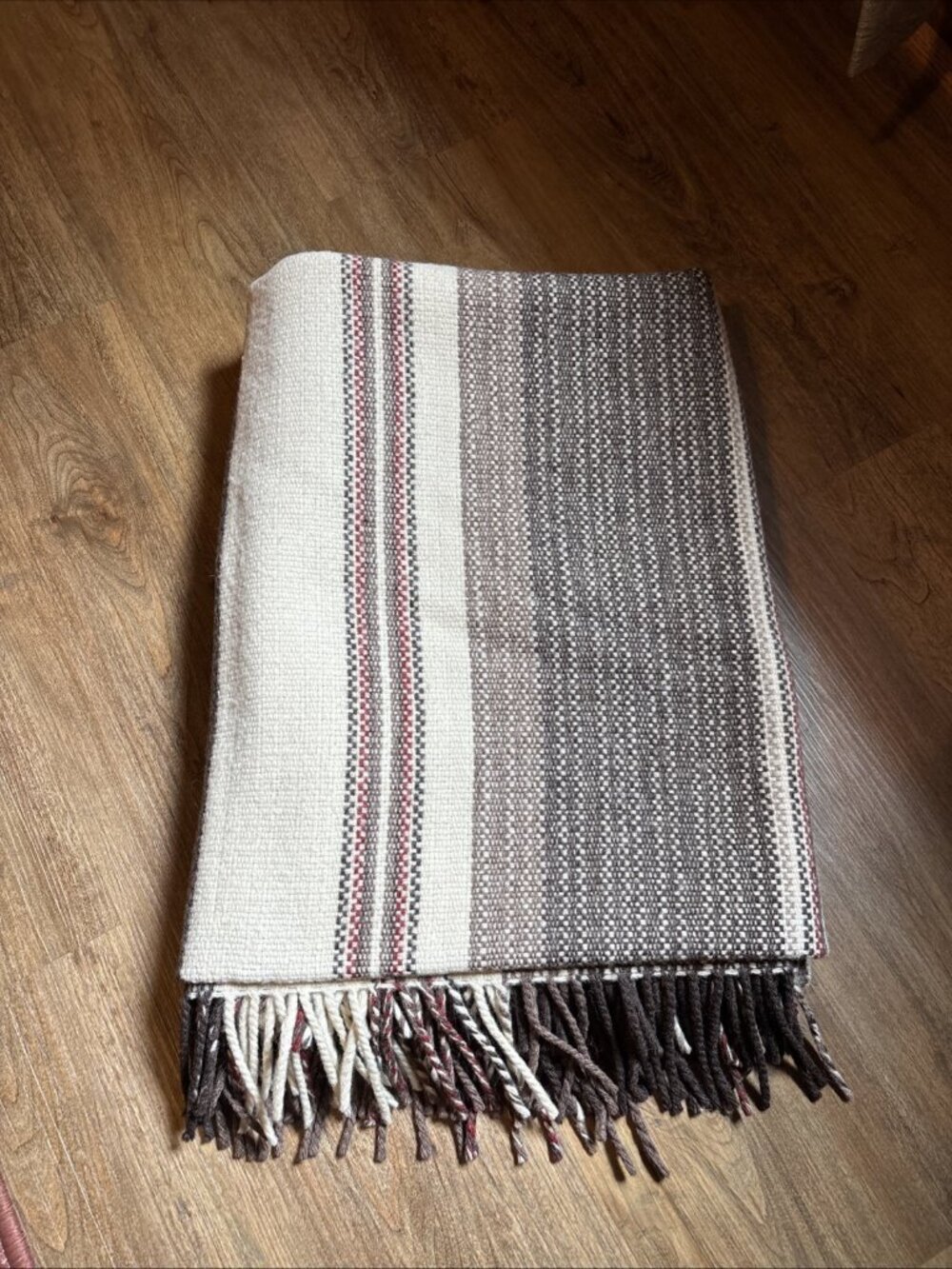 Berger Pledd 100% Wool Brown & Cream Throw Blanket Of Norway Size 73 X 55
